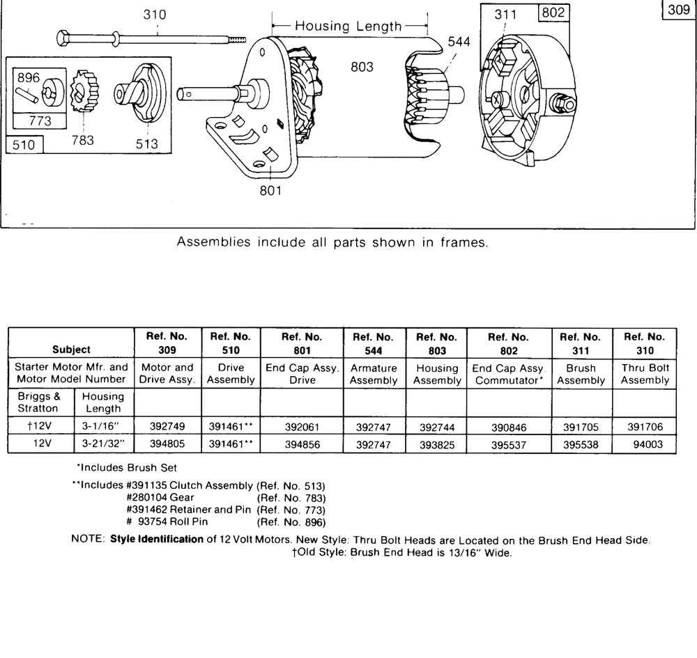 Electric Starter, Chart Diagram and Parts List for 195452-0658-XX  Briggs and Stratton Engine